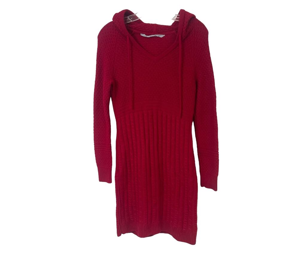 Athleta Cable Knit 100% Merino Wool Outdoor Coastal Hooded Borealis Dress Sz XS